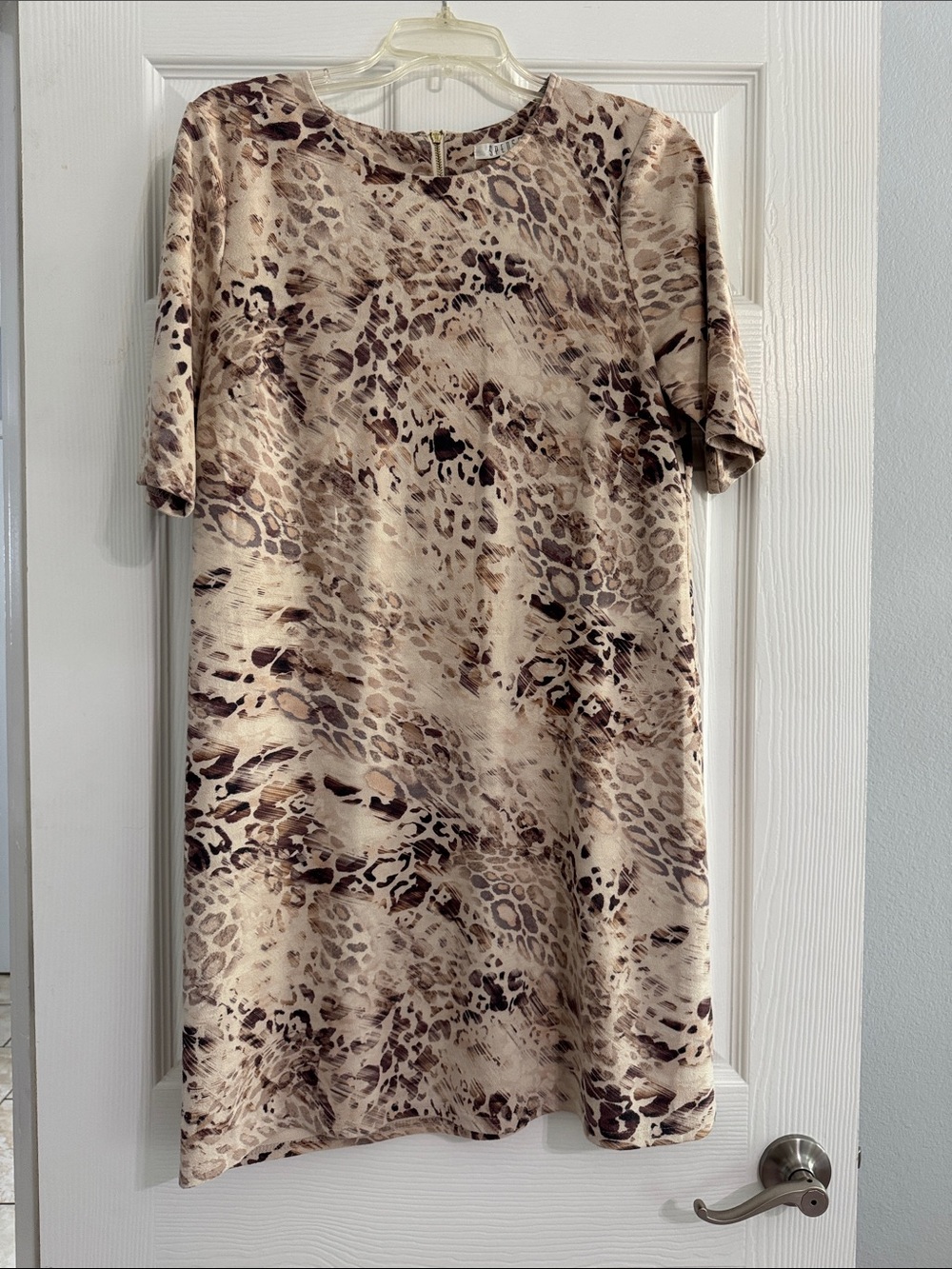 Spense Beige and Brown Animal-Print Shift Dress